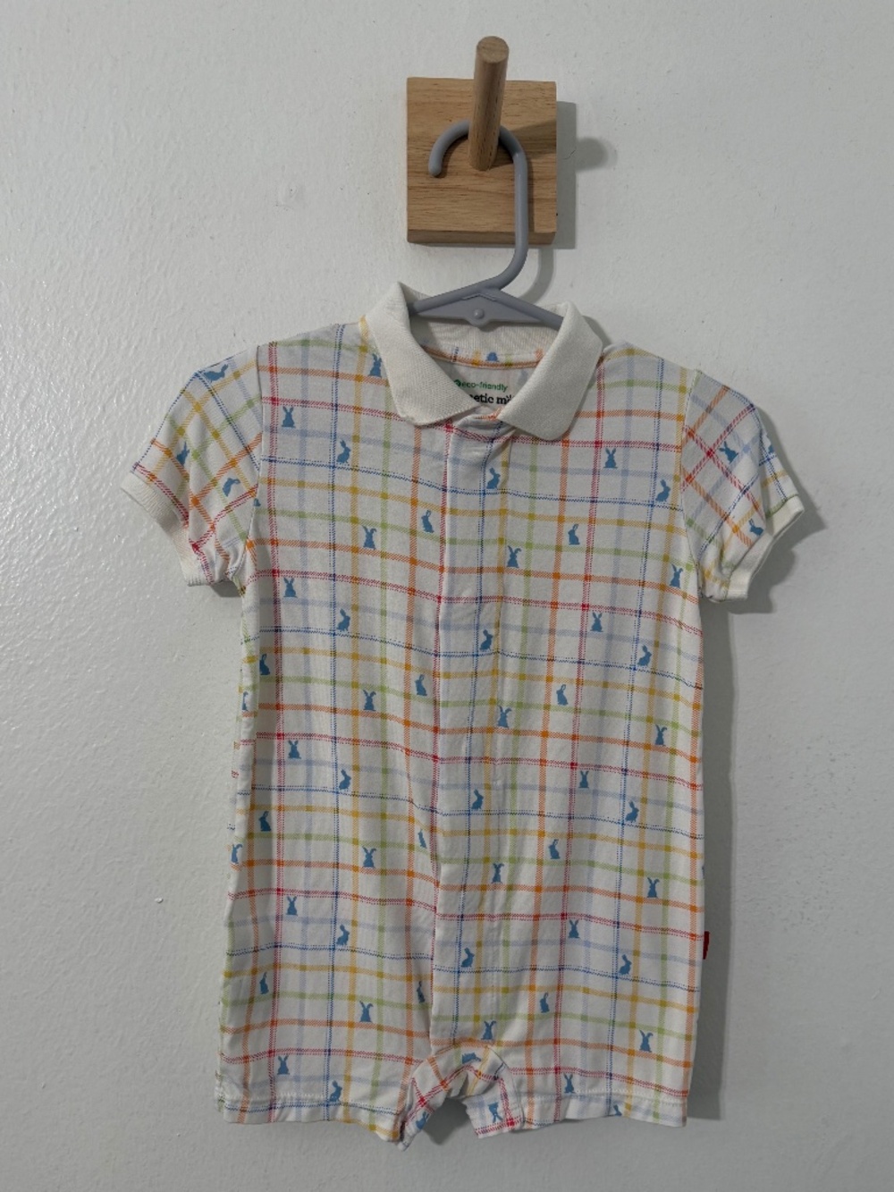 Magnetic Me Hopscotch Modal Magnetic Romper Pastel Plaid Bunny Print 6-9 Months